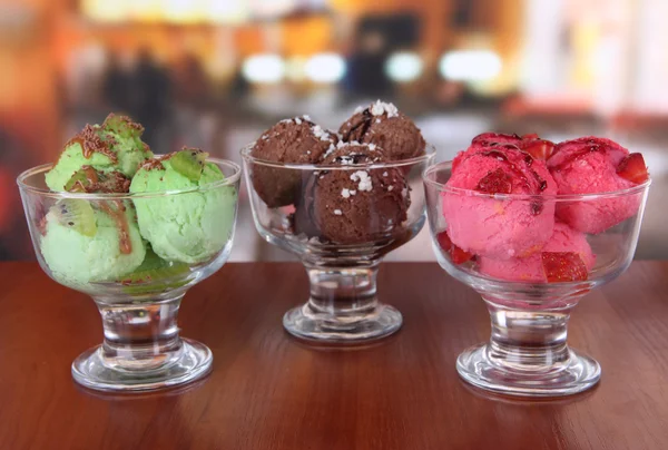 stock image Delicious ice cream on table in room