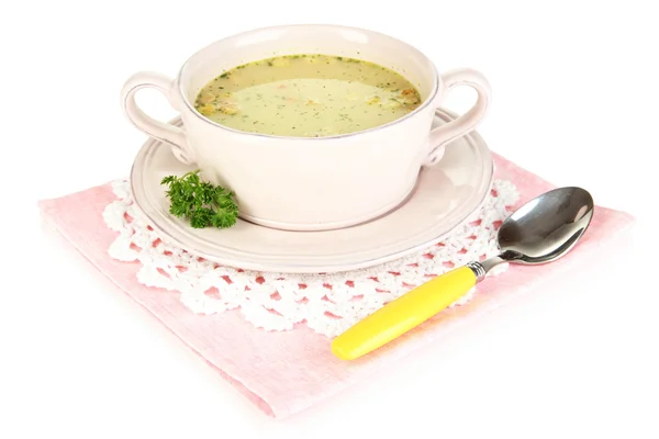 Sopa nutritiva con verduras en sartén aislada sobre blanco — Foto de Stock