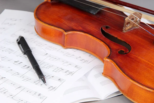 Classical violin on notes — Stock Photo, Image