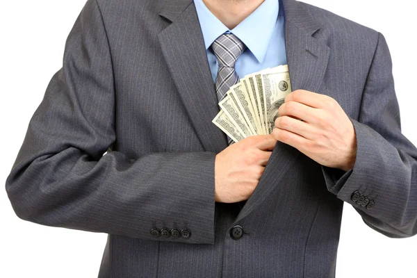 Jovem empresário com dinheiro isolado no whit — Fotografia de Stock