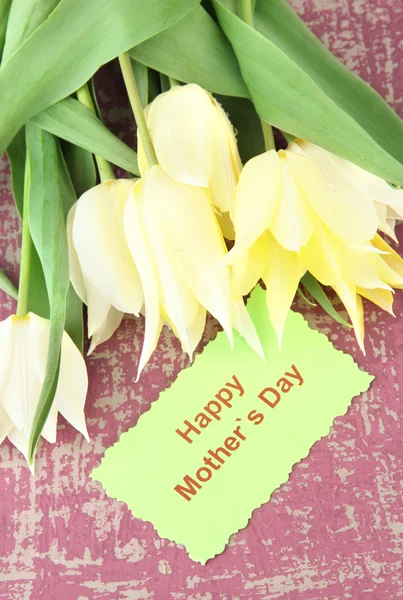 Hermosos tulipanes blancos sobre fondo de madera de color —  Fotos de Stock