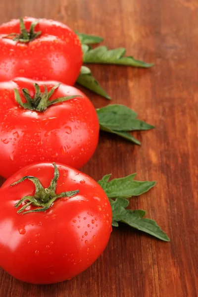 Tomates frescos sobre fundo de madeira — Fotografia de Stock