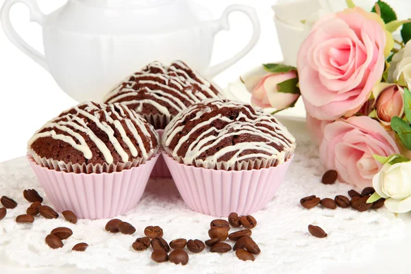 Sweet chocolate cupcakes close up — Stock Photo, Image