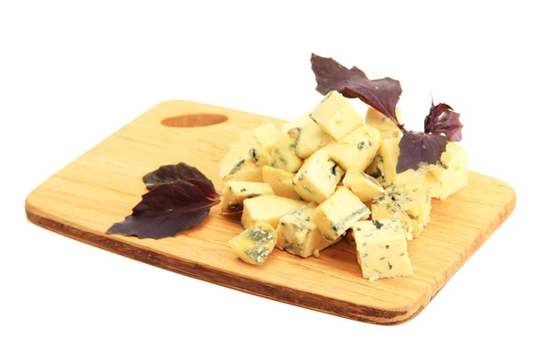 Tasty blue cheese on cutting board, isolated on white — Stock Photo, Image