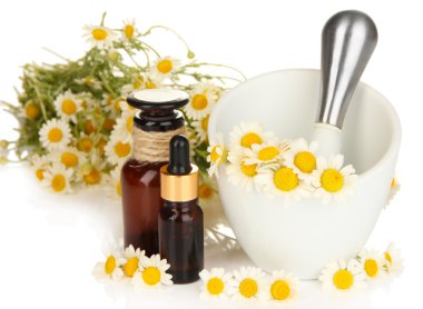 esans ve papatya çiçekleri beyaz izole harcı