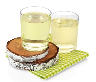 Huş ağacı sap üzerinde beyaz izole, bardak