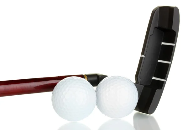 Bolas de golfe e motorista isolado em branco — Fotografia de Stock