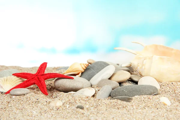 Sea stones on sand on bright background — Stock Photo, Image