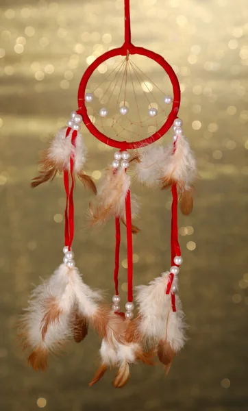 Beautiful dream catcher on background with lights — Stock Photo, Image