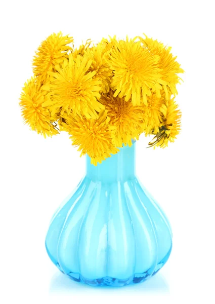 Dandelion flowers in vase isolated on white — Stock Photo, Image