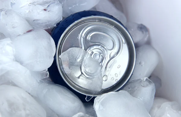 Metal tin with ice close-up — Stock Photo, Image