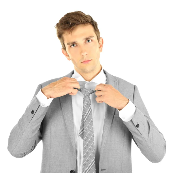 Retrato de joven empresario, aislado sobre blanco — Foto de Stock