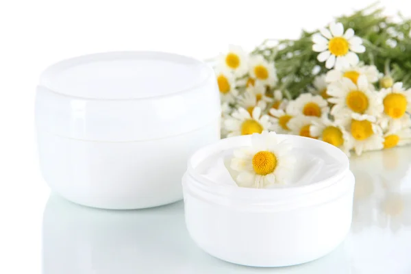 Cream with chamomile isolated on white — Stock Photo, Image