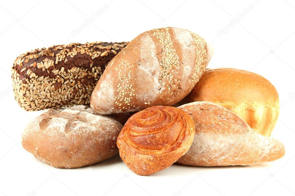 Composition with bread and rolls, isolated on white