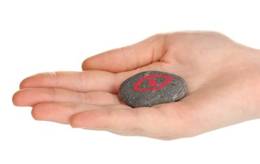 sembolleri ile üzerinde taş el üzerinde beyaz izole Falcılık