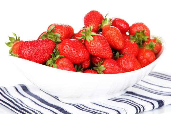 Fresh strawberry in bowl isolated on white — Stock Photo, Image