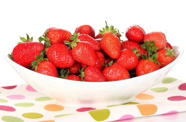 Fresh strawberry in bowl isolated on white — Stock Photo, Image