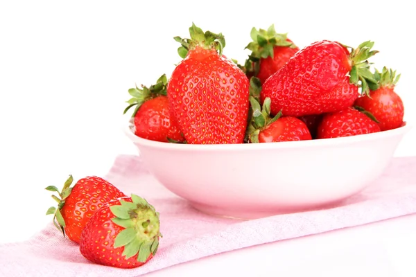 Fresh strawberry in bowl isolated on white — Stock Photo, Image