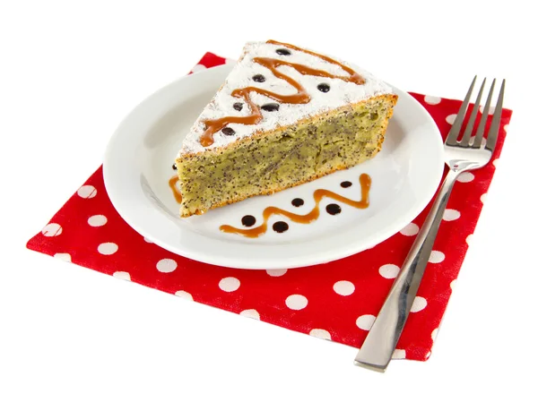 Delicious poppy seed cake isolated on white — Stock Photo, Image