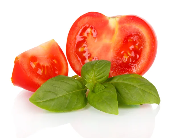 Tomato and basil isolated on white — Stock Photo, Image