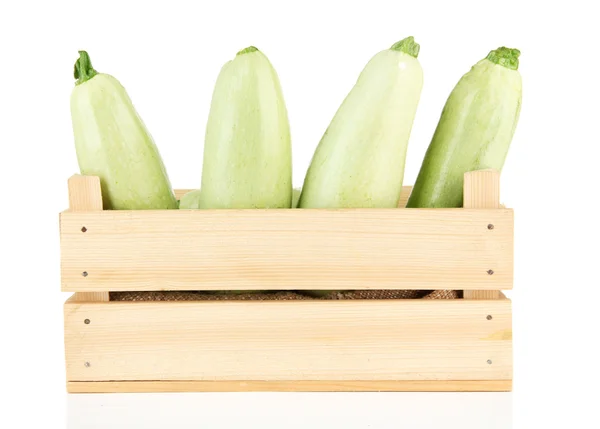 Fresh marrows in wooden box, isolated on white — Stock Photo, Image