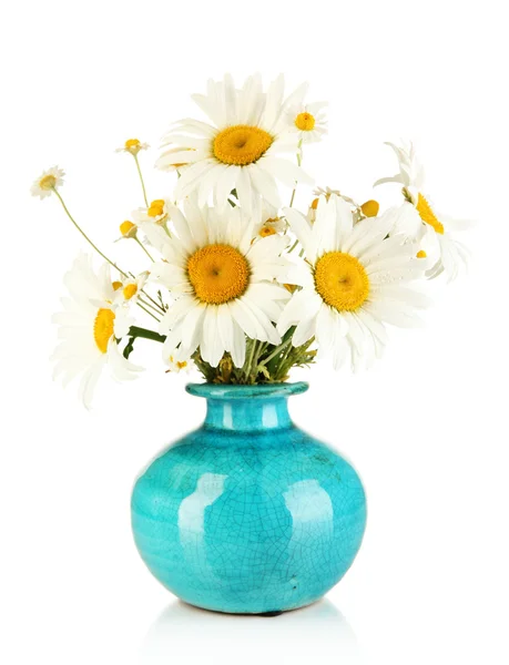 Bellissime camomille bouquet in vaso isolato su bianco — Foto Stock