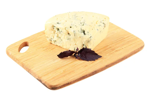 Tasty blue cheese on cutting board, isolated on white — Stock Photo, Image