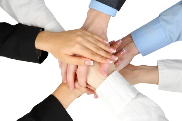 Grupo de jóvenes 's manos aisladas en blanco — Foto de Stock