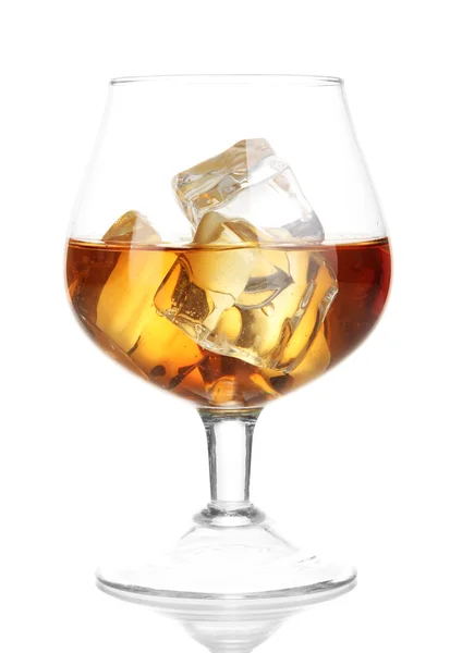 Brandy glass with ice isolated on white — Stock Photo, Image