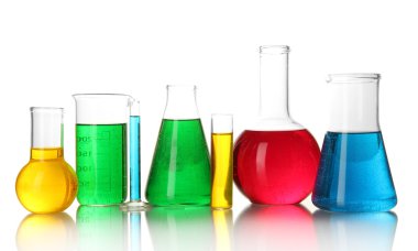 test tüpleri ile üzerine beyaz izole renkli sıvı