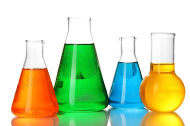 test tüpleri ile üzerine beyaz izole renkli sıvı
