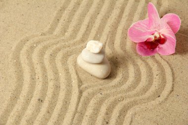 Zen Bahçesi komisyon kum ve yuvarlak taşlar ile yakın çekim