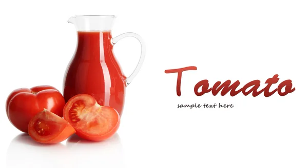 Tomato juice in pitcher isolated on white — Stock Photo, Image