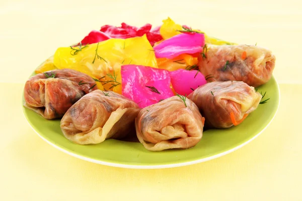 Stuffed cabbage rolls on beige background — Stock Photo, Image