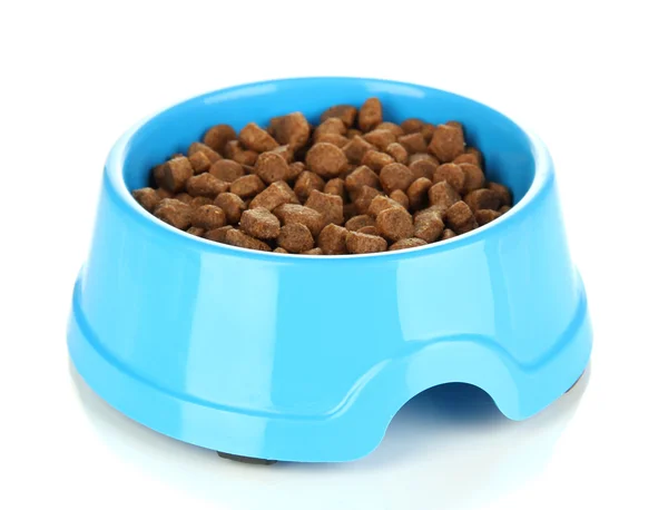 Dry dog treats in bowl isolated on white — Stock Photo, Image