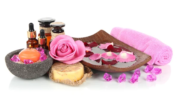 Wellness-Komposition mit Aromaölen isoliert auf weiß — Stockfoto