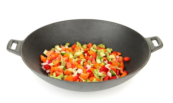 Vegetable ragout in wok, isolated on white — Stock Photo, Image