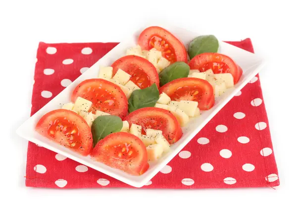 Mozzarella de queso con verduras en el plato aislado en blanco —  Fotos de Stock