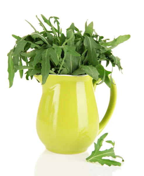 Fresh herb in pitcher isolated on white — Stock Photo, Image