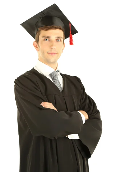 Νέοι αποφοίτηση άνθρωπος, απομονωμένα σε λευκό — Φωτογραφία Αρχείου