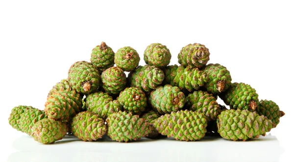 Cônes de pin vert isolés sur blanc — Photo