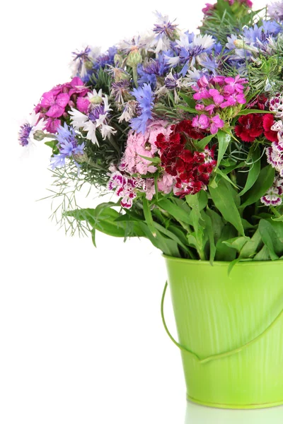 Beautiful bouquet in pail isolated on white — Stock Photo, Image