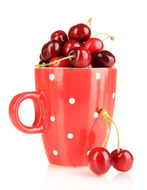 Olgun kırmızı kiraz çilek beyaz izole Kupası