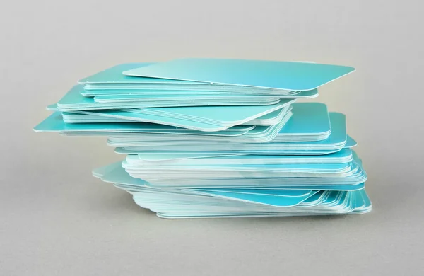 Stack of business cards, on color background — Stock Photo, Image