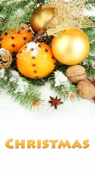 Kerstmis samenstelling met sinaasappels en fir tree — Stockfoto