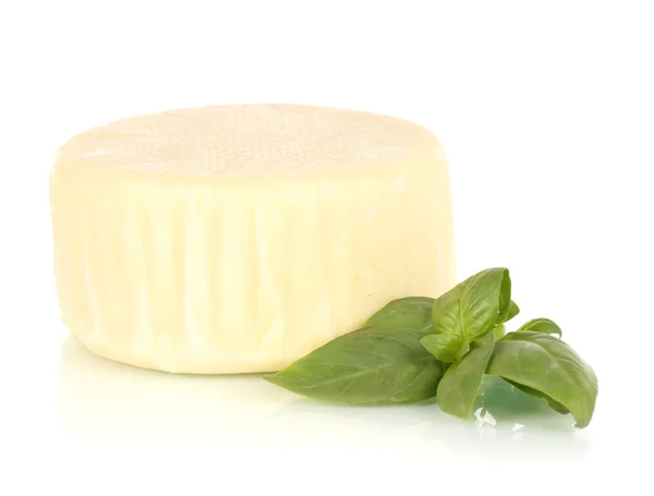 Fromage mozzarella et basilic isolé sur blanc — Photo