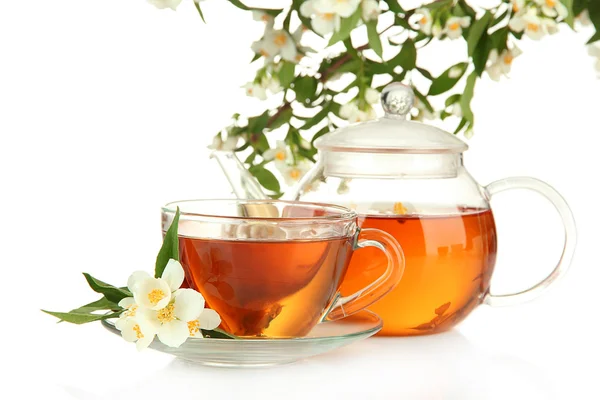 Cup of tea with jasmine, isolated on white — Stock Photo, Image