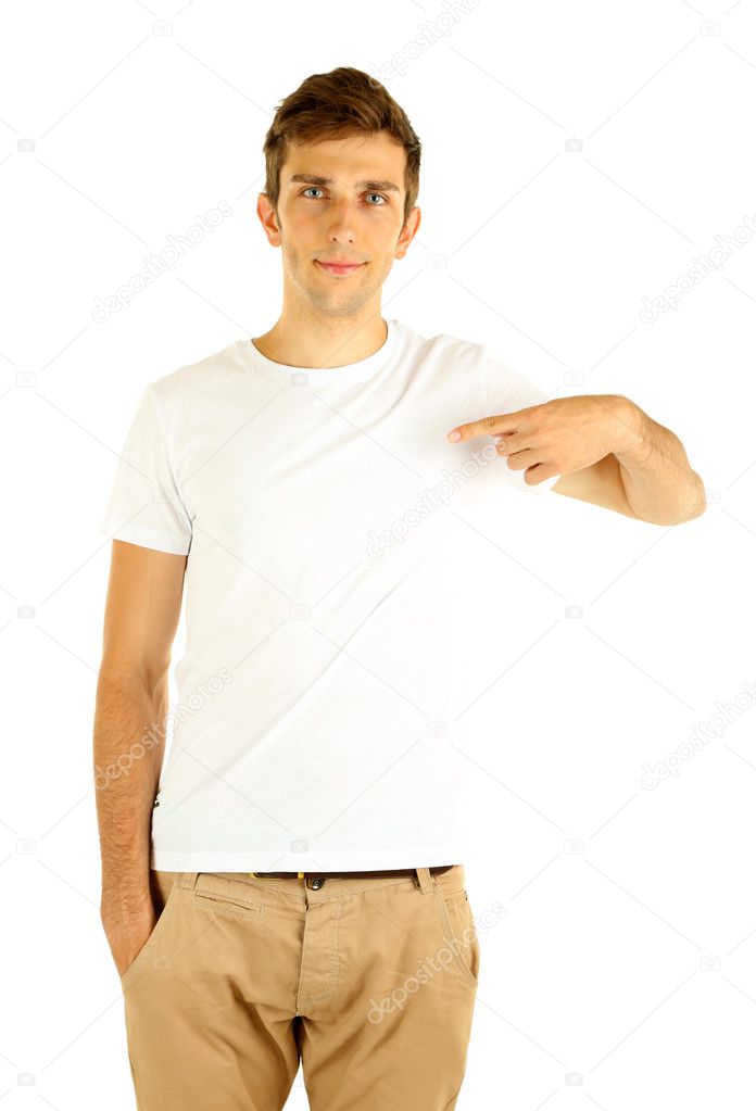 T-shirt on young man isolated on white