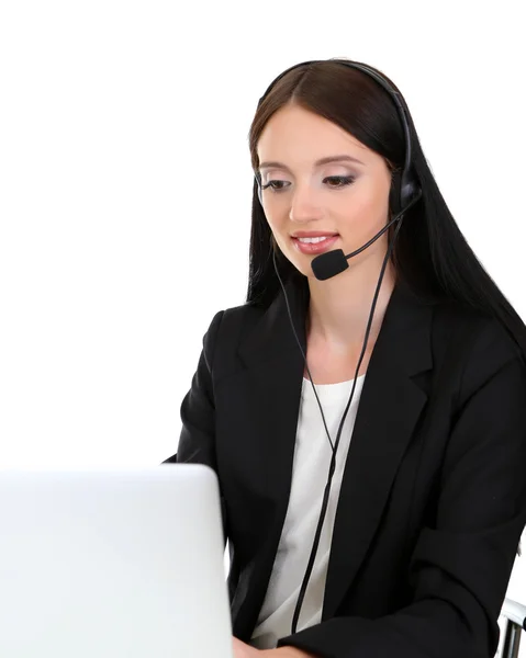 Call center operator op het werk, geïsoleerd op wit — Stockfoto