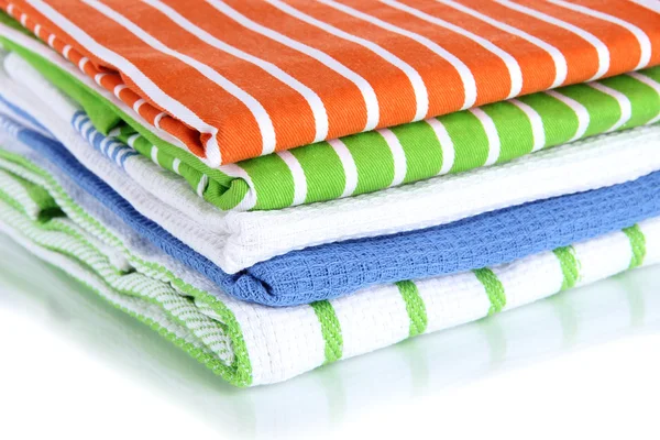 Kitchen towels of different colors isolated on white — Stock Photo, Image